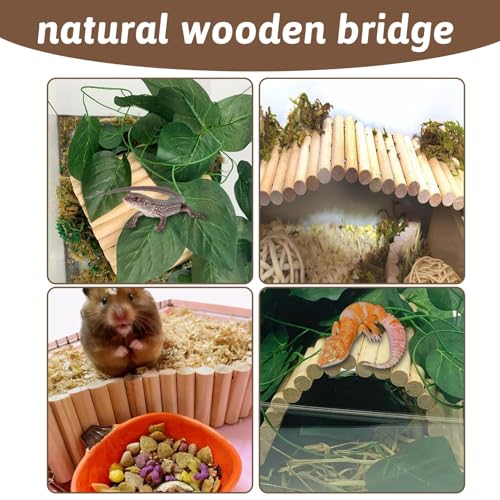 Hamiledyi 11.37 X 5.9 Inches Hides for Tortoises Wood Bendy Bridge Reptile Hide Climbing Ladder Hide Cave Turtle Habitat Decor for Lizards Gecko Spiders Snakes