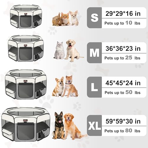 Aivituvin Dog Playpen Foldable Pet Play Pens with Carrying Bag for Cat, Puppies, Rabbits, Chickens, Durable Portable Pet Tent for Travel Camping Indoor/Outdoor Grey M - color: Grey, size: M