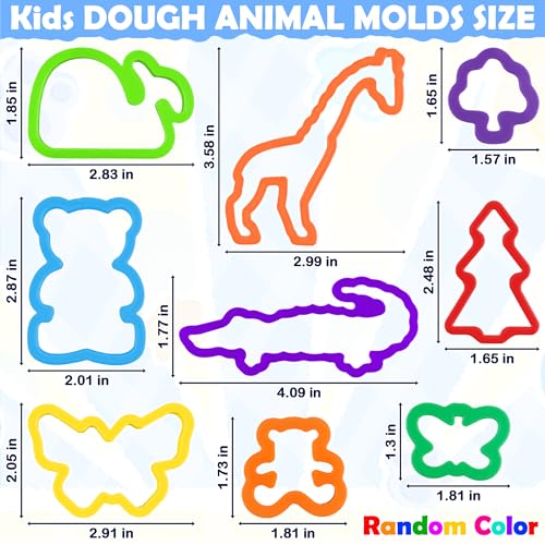 Dough Play Tools Set for Kids, 32 PCS Dough Accessories with Animal Molds and Shaped Cutters, Plastic Cutters Toys for Toddlers, Mixed Colors and Random Colors