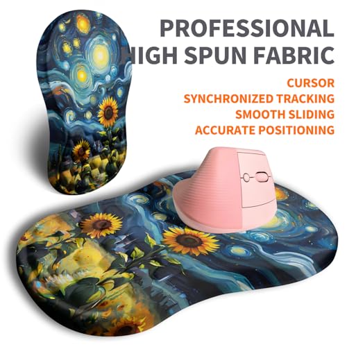 Ergonomic Joint Wrist Support Mouse Pad with Memory Foam Cushion Massage Bump, Carpal Tunnel Pain Relief Mousepad Slope Design for Wrist Rest, 11.8x7.9 in, Sunflower - color: Sunflower
