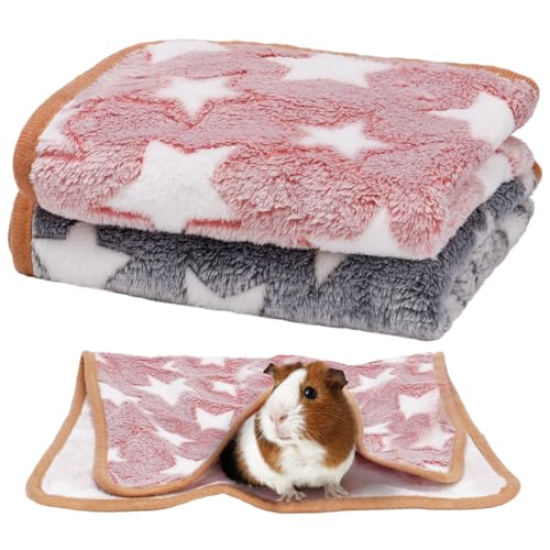 Guinea Pig Blanket, 2 Pack Warm Soft Coral Fleece Small Animal Blankets Washable Pet Cage Liners Sleep Mat Pad Cover for Rabbit Hamster Dog Cat Ferret Chinchilla Hedgehog Bedding, 24" x 16" - color: Burgundy + Grey (2 Pack)
