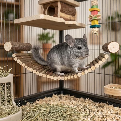 Chinchilla Wooden Suspension Bridge Platform Toy, Small Animal Climbing Toys for Chinchilla Hamsters Sugar Glider Squirrel Gerbils Rat and Other Small Animals