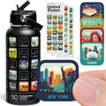 THE GEOPROJECT 50 States Bucket List Water Bottle with Stickers - 32oz Leakproof Insulated Stainless Steel with Straw & 50 States Water Bottle Stickers (Black) - color: Coal/Black