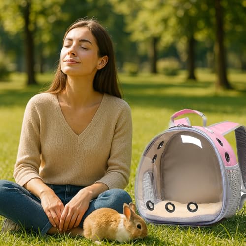 Bunny Carrier, Guinea Pig Carrier,Small Animal Carrier Backpack for Rabbit,Bearded Dragon, Lizard,Hamster,Kitten. Breathable Pet Travel Cage Bag (Pink) - color: Pink