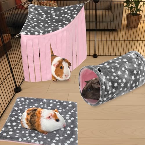 Guinea Pig Hideout, 3 Pack Tunnel Mat Corner Pet Cage Accessories | Soft Fleece Small Animal Hideaway Set Cage Accessories for Guinea Pig, Rabbit, Ferret, Chinchilla, Hedgehog - size: 3 pack