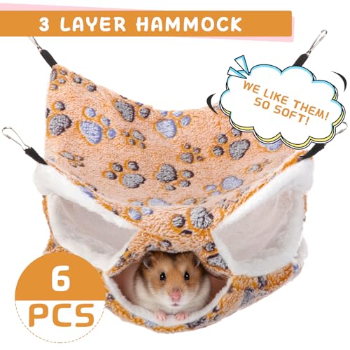 Sadnyy 6 Pieces Guinea Pig Rat Hammock Three Layer Ferret Bed Small Animal Hanging Pet Cage Hammock for Chinchilla Rat Sugar Glider Squirrel Reptiles (Classic Pattern)
