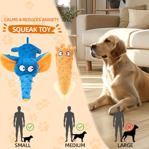 2 Pack Zesty Squeaky Dog Toys with Crinkle Paper & Squeaker - Plush Feel Stuffing-Free Chew Toys for Gentle Small and Medium Dogs, Puppy Teething Toys for Boredom Relief & Dental Care