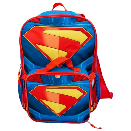 AI ACCESSORY INNOVATIONS Superman 2 Piece Backpack Set, Boys 16" Superhero School Bag with Detachable Cape, Lunch Box - color: Superman