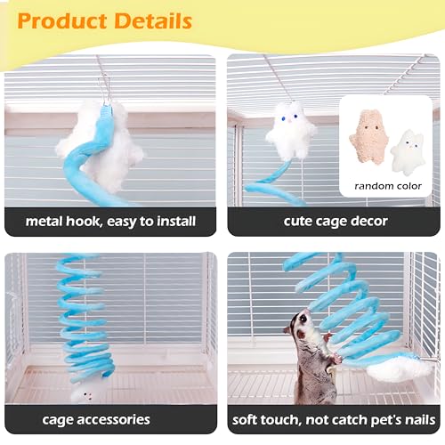 Sugar Glider & Small Pet Play Bundle - Elastic Climbing Ropes (2PCS Blue/Yellow) + Large Hideout for Guinea Pigs, Rabbits, Ferrets
