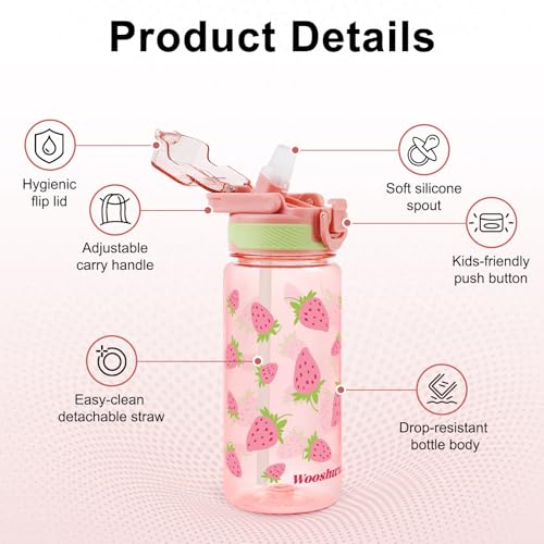 Kids Water Bottle for School, 20 Oz Plastic Water Bottle, 1 Pack | Silicone Spout, Pop-Up Cover, BPA Free & Dishwasher Safe, Strawberry - color: Strawberry, size: 20 Ounces