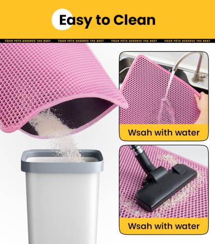 Cat Litter Mat, Upgrade Super Waterproof Back Layer Litter Box Mat, Non Slip, Durable, Soft on Paws Kitty Trapping Matt (24"x18", Pink) - color: Pink