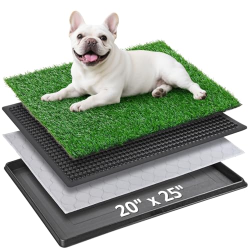 20"x25" Portable Dog Grass Pad with Tray, for Indoor Outdoor Potty Training | Dog Litter Box, Easy to Clean, Pet Loo, Artificial Grass Patch & Washable Pee Pad, Ideal for Patio Balcony Apartment - size: 20"x25"（4 Layer Potty System)