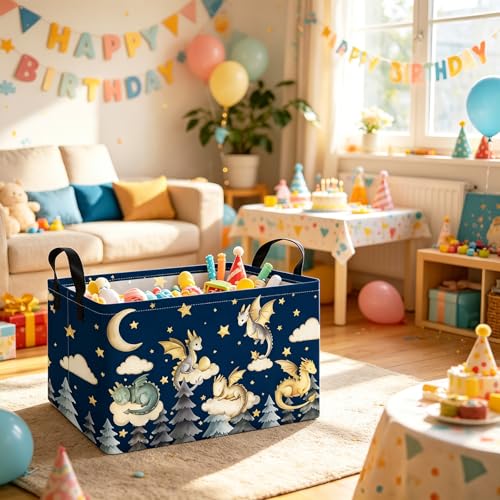 Rectangular Dragon Storage Bin, Medium Fabric Closet Organizer Basket | Moisture repellent textile, reinforced carry grips, collapsible holder tidies cabinet and teenage bedroom belongings - color: REC Cute Dragon