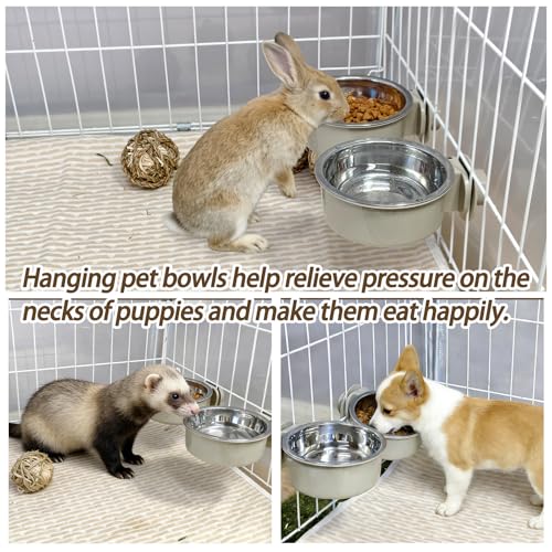 4 Pcs Crate Dog Bowl,Lightweight Stainless Steel Pet Bowls,Kennel Feeder | Removable Kennel Hanging Food Water Feeder No Spilll, Cage Coop Cup for Puppy Cat Rabbit Bunny Ferret Birds Guinea Pigs - size: 4pcs