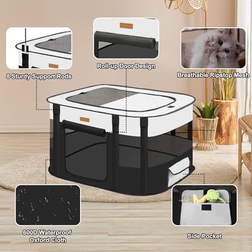 Dog Playpen - Foldable Cat Play Pens for Pubby,Kitten, Rabbit,Portable Pet Tent with Carring Bag for Indoor/Outdoor Travel Camping (Black-Small) - color: Black, style: Small