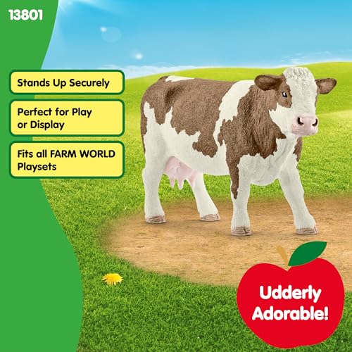 Schleich Farm World Simmental Cow Toy Figurine - Educational and Durable Farm Animal Toy Figure, Fun and Imaginative Play for Boys and Girls, Gift for Kids Ages 3+ | schleich Bauernhof Spielfigur | detailgetreue Tierfiguren | tolles Geschenk für Jungen un