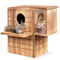 Squirrel House for Outside with Feeder, 2-in-1 Weatherproof Pine Wooden Large Squirrel Nesting Box with Predator Guard & Easy Assembly, Chipmunk House for Breeding Living, Year-Round Shelter