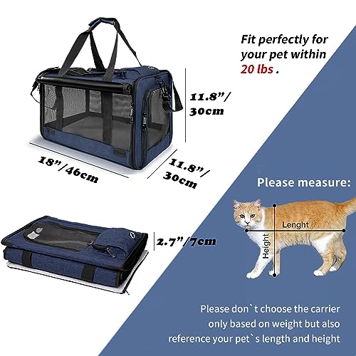 GAPZER Medium Cat Carrier Large Cat 15 lbs+ Soft Pet Car Cage Small Puppy | Privacy Protection Big Kitten Car Travel Cloth Carry Bag up to 20 lbs, Small Animal Portable Mesh Kennel Cage for Vet Visits - color: Navy
