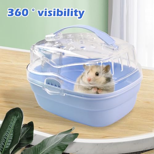 Hamster Carrier Cage with Water Bottle,Portable Hamsters Travel Cage Plastic Guinea Pig Carrying Cases Small Animal Carry Cage for Dwarf Hamsters Chinchillas Hedgehog Mouse(Blue) - color: 【Blue】
