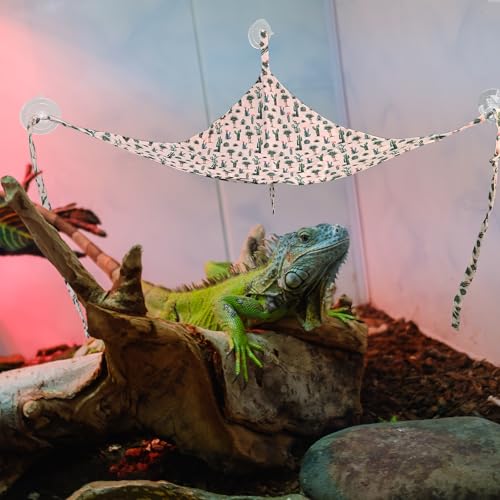 4 Pack Bearded Dragon Hammock with Suction Cup, Reptile Hammocks | Lounger Suitable for Resting or Sleeping, Fabric Reptile Hammock for Lizard, Chameleon and Gecko, Cactus Pattern - color: White and Yellow