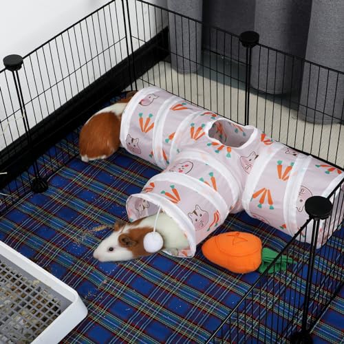 Rypet Guinea Pig Tunnel Hideout 3-Way Collapsible Pet Tubes, Carrot White | 3 Way Design for Exploration, Collapsible for Easy Storage, Built-in Play Ball, Hiding & Resting for Hamsters Ferrets - color: White