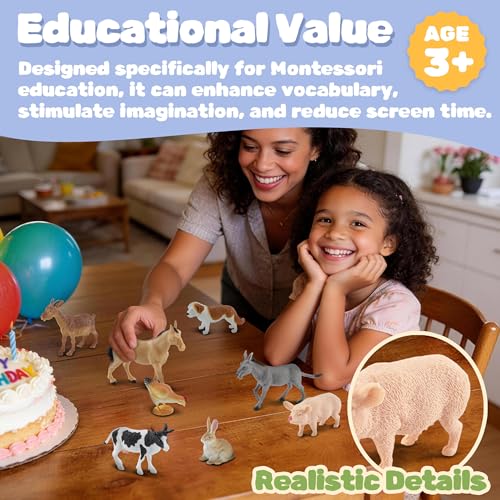 10-Piece Realistic Farm Animal Figures, Educational Toys for Toddlers 3-5 Years Old, Sensory Play & Learning Toys for Preschool Kids, Boys & Girls