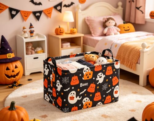 Halloween Basket Cute Baskets for Kids Pumpkin Basket Rectangular Storage Bin Organizer Box Room Decor(Black Pumpkin Ghost) - color: Black Pumpkin Ghost