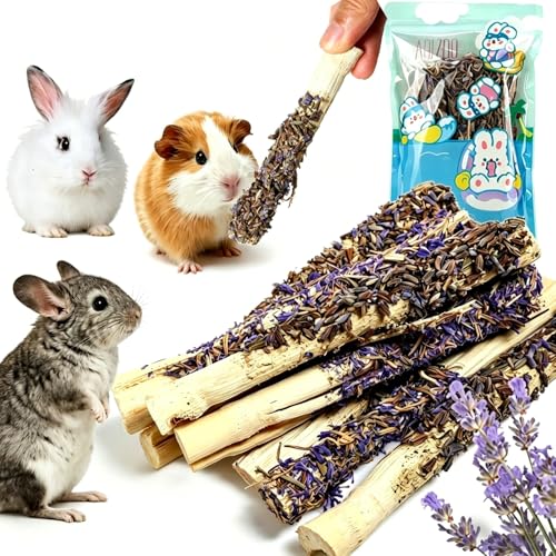 Abizoo Bunny Toys for Rabbits Natural Sweet Bamboo Bunny Chew Sticks Coated with Flower & Hay, Interactive Treats for Rabbit Guinea Pig Chinchilla