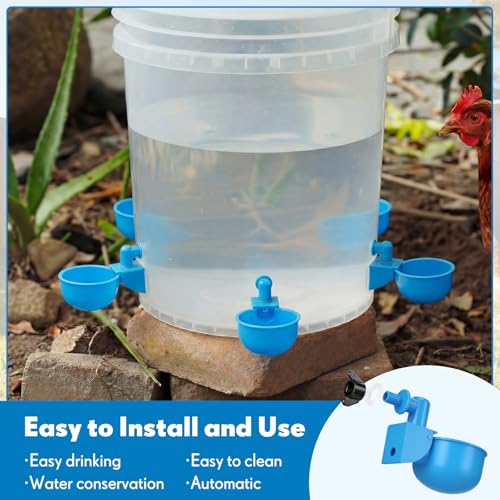 LemonRoad 30 Set Automatic Chicken Waterer Cups with 1/2" PVC Tee Fitting Chicken Drinking Bowl, Poultry Drinker Mounting Hole Opener,Water Dispenser Feeder for Duck, Goose, Turkey, Pigeon(Blue Black) - color: Blue Black