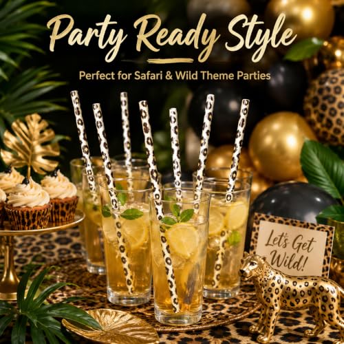 10 Pcs Reusable Brown Leopard Straws Long Straws with Cleaning Brushes | Plastic Cheetah Animal Straws Brown Leopard Print Drinking Straws for Tumblers Cups Safari Wild Favors Birthday Party Supply - color: Yellow