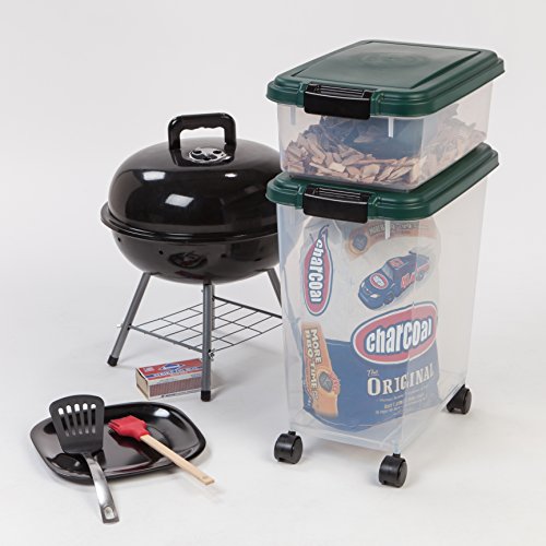 IRIS USA Airtight Pet Food Container, Up to 30 lbs & 11 lbs, Green | Airtight Seal, BPA-Free, 2-Cup Scoop, Stackable Design, Rolling Wheels, Dual Storage - size: 30 lbs, 11 lbs