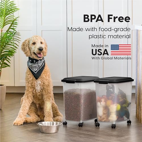IRIS USA Dog Food Storage Container, 2-Pack, Up to 54 lbs, Black | Made in USA, Comes with Wheels, Airtight Seal, BPA-Free, Bird Seed, Cat food, Cat Litter, Treats, Multi-Pet Use - color: Black, size: 30 lbs - 2 Pack