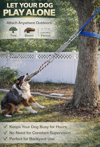HOPET Dog Outdoor Bungee Hanging Toy, Tether Tug of War Toys for Medium to Large Dog to Exercise, Durable Interactive Tug Toy, Dog Rope Toys - color: 1-Blue