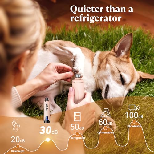 Dog Nail Grinder, Dog Nail Trimmers and Clippers Kit, Super Quiet, Rechargeable, for Small Large Dogs Cats Toenail Claw Grooming,3 Speeds - color: Creamy Pink