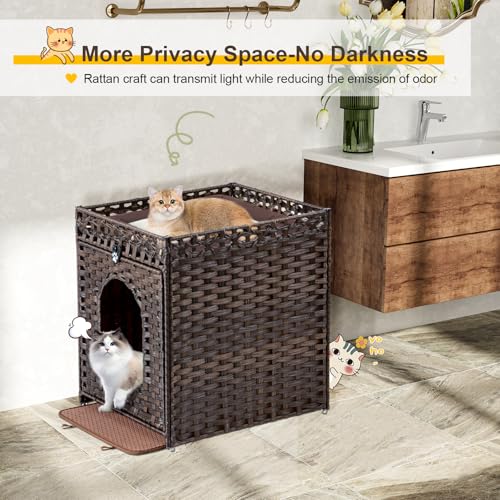 Snughome Cat Litter Box Enclosure Furniture Hidden with Litter Mat, Hidden Cat Washroom Furniture with Door, Handwoven Rattan Cat Washroom Box, Indoor Pet House for Living Room, Bedroom (Brown) - color: Brown
