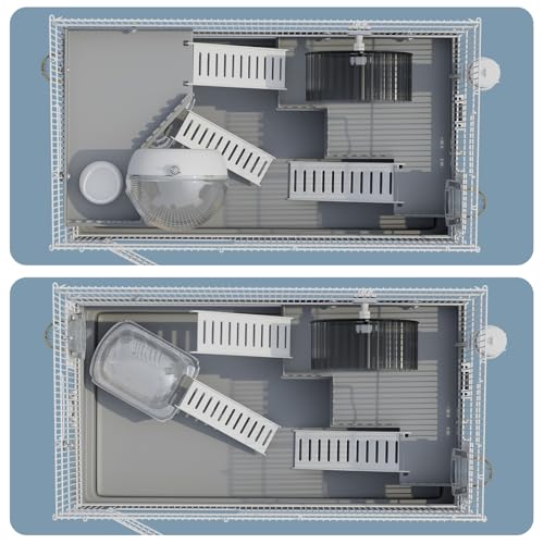 Large Hamster Cage Starter Kit 22x13x15in for Syrian Hamster Dwarf Hamster | Multilevel with Hanging Hideout Ø6", Silent Wheel Ø6", Sand Bath, Tube Ports, Platforms, Ladders, Water Bottle, Food Bowl