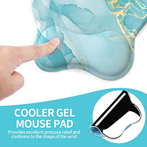 Mouse Pad with Wrist Rest, Comfortable Computer Mousepad with Gel Wrist Support Smooth Surface and Non-Slip PU Base for Pain Relief, Laptop, Office & Home (Blue Marble) - color: Blue Marble