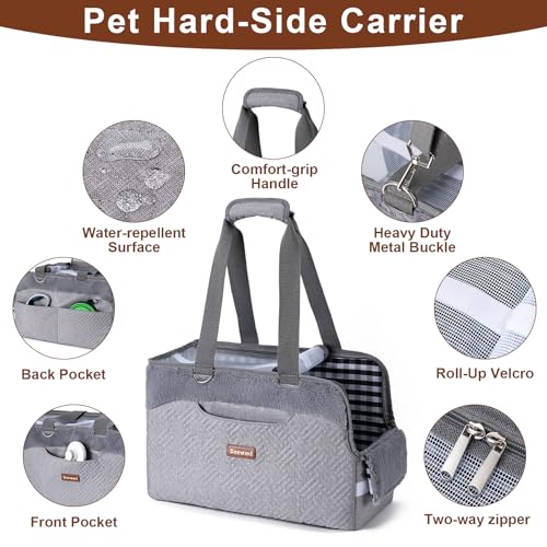 Cat Carrier Bag for Pets Up to 15 Lbs, Fully Open Mesh Roof, Side Vent & 3 Storage Pockets, Cat Dog Crate Travel Bag, Portable & Comfort Soft-Sided Dog Travel Bag, Grey