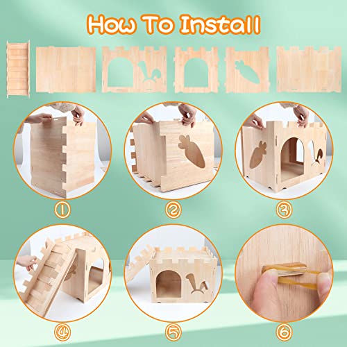BWOGUE XL Wooden Rabbit Hideout Castle, Bunny House Wood for Small Animals | Extra Large Wooden Bunny Hideout, Wooden Rabbit Hideaway, 2-Story Castle with Ladder, Dual Doors, Detachable for Storage - style: Modern