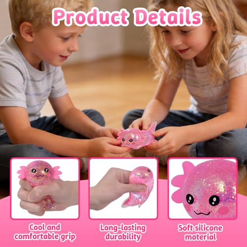 Axolotl Squishy Toy, Soft Slow Rising Sensory Fidget Toy, Cute Stretchy Axolotl Squeeze Toy, Stress Relief Desk Toy Gift for Kids 3+ and Adults(Pink) - color: Pink