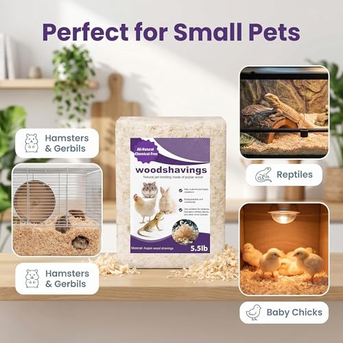 Natural Aspen Shavings Pet Bedding 4.5 Lb, Low-Dust & Chemical-Free, Ultra-Absorbent Cage Litter for Hamsters, Rabbits, Gerbils & Small Animals, Biodegradable Wood Shavings（70L Before Compression）