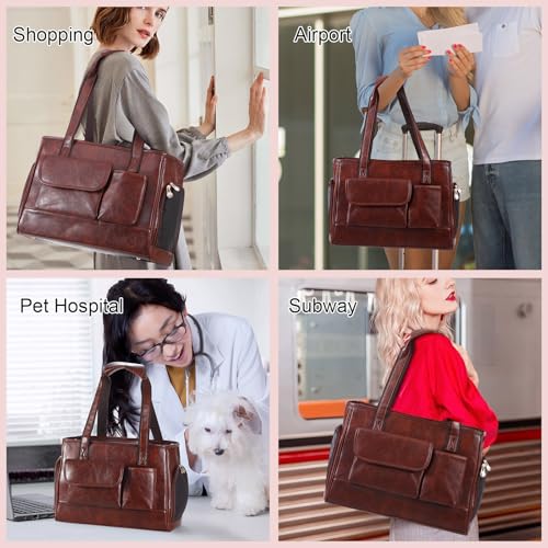 Dog Carrier Purse, Fashion Leather Pet Carrier Bag, Airline Approved Soft Sided Cat Travel Tote Bag with Pockets Coffee - color: Coffee