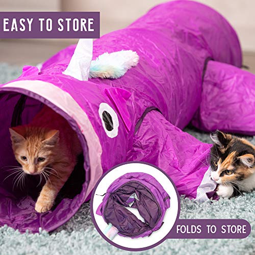 Pet Craft Supply Magic Mewnicorn Multi Cat Tunnel Boredom Relief Toys with Crinkle Feather String for Dogs, Cats, Rabbits, Kittens and Guinea Pigs for Hiding Hunting and Resting - style: Magic Mewnicorn
