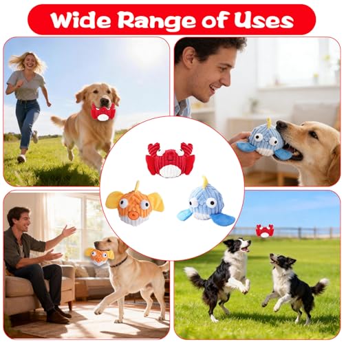 Squeak Dog Toys for Aggressive Chewers, No Stuffing Squeak Dog Chew Toys for Aggressive Chewers, Interactive Dog Toy Ball with Crinkle Paper for Medium Dogs, Large & Small Breeds (A-Red Crab) - color: A-Red Crab