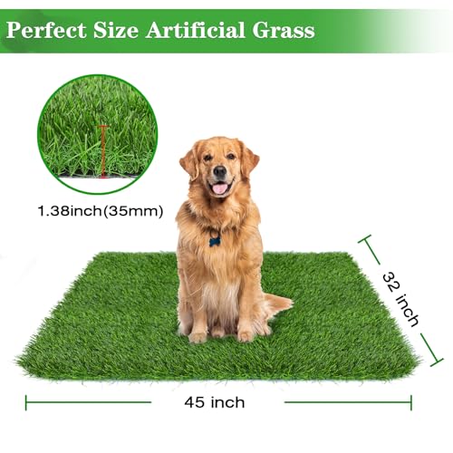 GLOBREEN Thick Artificial Grass Pee Pads for Large Dogs, 45" x 32" Puppy Pets Fake Turf Grass Patch Potty Training, High Drainage - size: 32x45 Inch