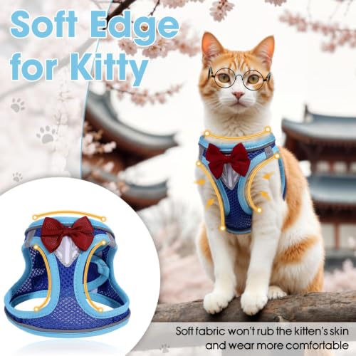 Cat Vest Harness and Leash Set, Escape Proof Kitten Harness Blue M | Safe Reflective Strips, Adjustable Easy Wear Kitty Harness, Sturdy Clip Buckle, Breathable Mesh , for Kitty Puppy Bunny Walks - color: Blue, size: M