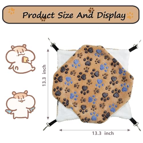 Guinea Pig Ferret Hammock for Cage - Machine Washable Double-Decker Hanging Bed - Fits Sugar Glider,Fancy Rat,Hamster,Gerbil - 13.3" x 13.3" Coffee-Footprints - size: 13.3''X13.3''