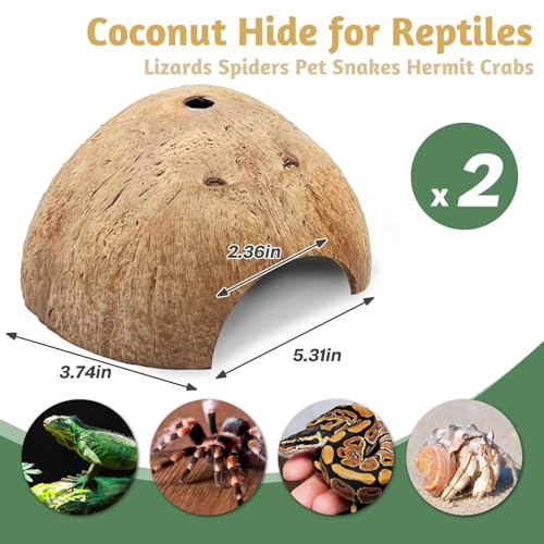 PINVNBY 2 PCS Natural Coconut Reptile Hideouts Lizard Coco Hut Hermit Crab Hut Aquarium Fish Hide Cave Spider Snail Climber Toys - size: 2 PCS Smooth Surface