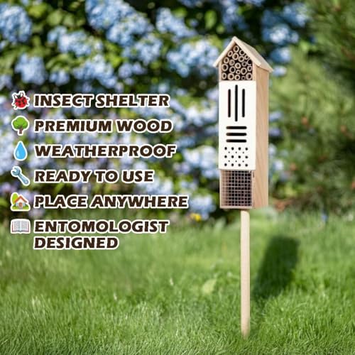 Wooden Insect House, Insect Hotel for Bugs, Bees, Butterflys, Ladybirds, Natural Beneficial Insect Habitat for Garden and Yard
