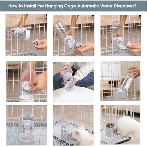 Yummy Sam Hanging Cage Automatic Small Pet Food Bowl Water Bottle Dispenser, Detachable Auto Gravity 1.2L Self-Feeding Feeder and 0.52L Waterer Set Kennel Feeding Station for Puppy Cats Rabbit(Grey) - color: Grey